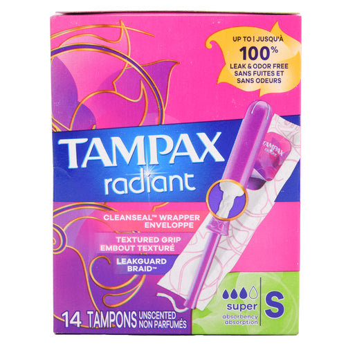 tampax radiant tampons super absorbency 14 ct -- 12 per case