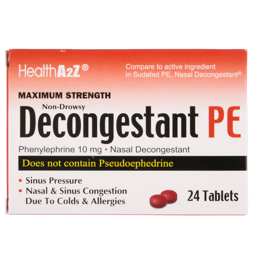 healtha2z decongestant pe 10mg 24 tablets -- 24 per case