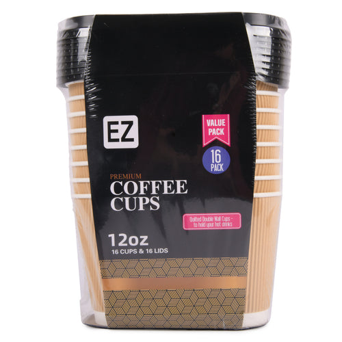 ez premium hot cold coffee cups w lid 12 oz 16ct -- 18 per case