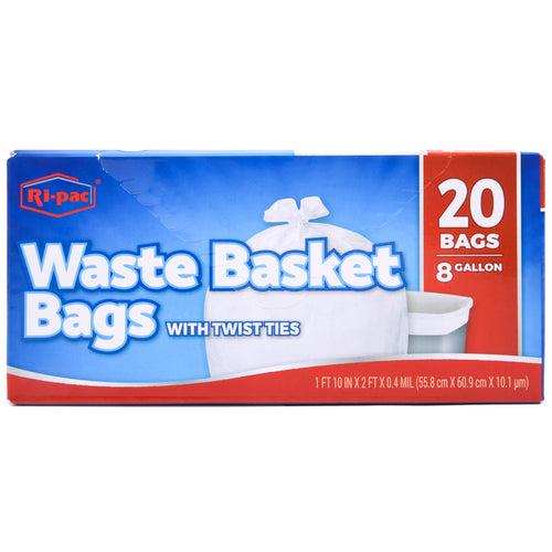 trash bag waste basket white 8 gal 20ct -- 24 per case