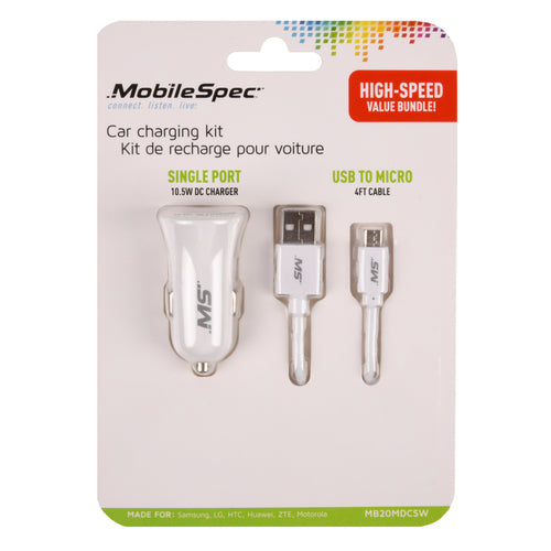 mobile spec car charging kit white 3pc -- 40 per case