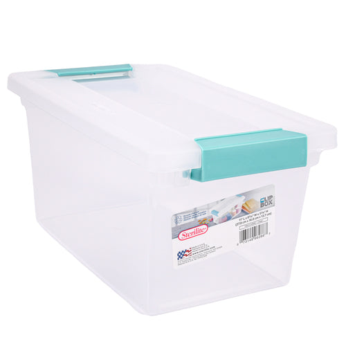 sterilite medium clip box clear w aqua chrome accent -- 4 per case