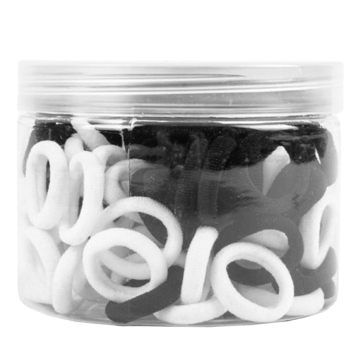 mini hair elastics black white color -- 12 per box