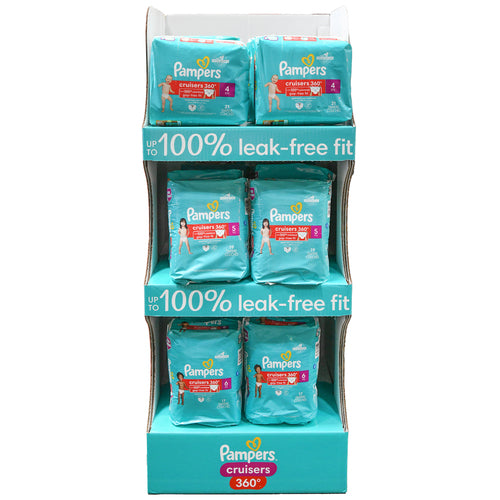 pampers cruisers 360 size 4 5 6 asst display -- 18 per case