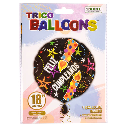 trico 18 feliz cumpleanos balloon black -- 10 per box