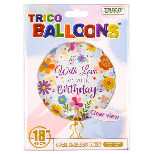 trico 18 with love on your birthday floral transparent balloon -- 10 per box