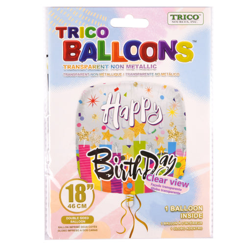 trico 18 happy birthday transparent balloon -- 10 per box