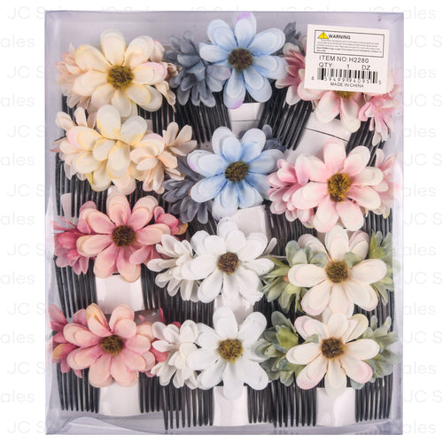 flower hair comb asst -- 12 per box