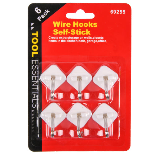 wire hooks 6pc w self stick -- 48 per case