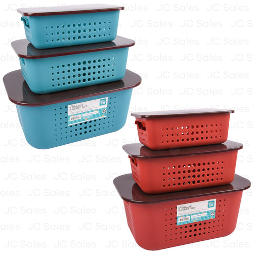 storage basket set w lid asst color 3pc -- 2 per case