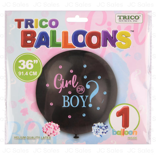 trico 36 girl or boy confetti latex balloon black w pink blue letters -- 10 per box