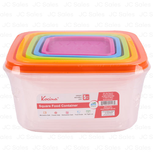 kocina sq food containers w color lid 5pc -- 24 per case