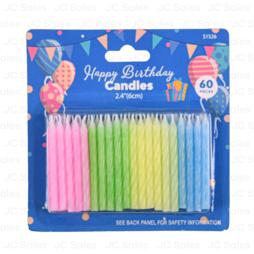 happy birthday candles asst color 2.4 60pc -- 24 per case