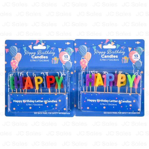 happy birthday letter candles asst .79x1.1 13pc -- 24 per case