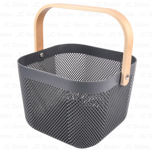 plastic basket with wooden handle 23.5x23.5x18 -- 12 per case