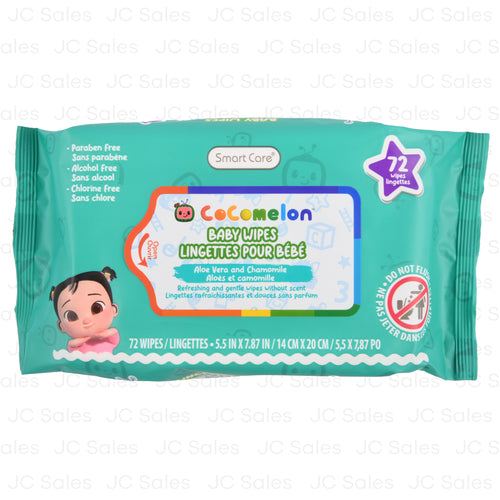 cocomelon aloe vera and chamomile wipes 72 ct -- 12 per case