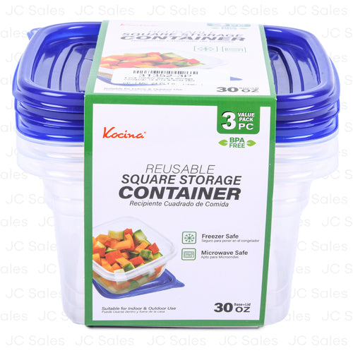 kocina reusable sq storage container 30-oz 3pc -- 24 per case