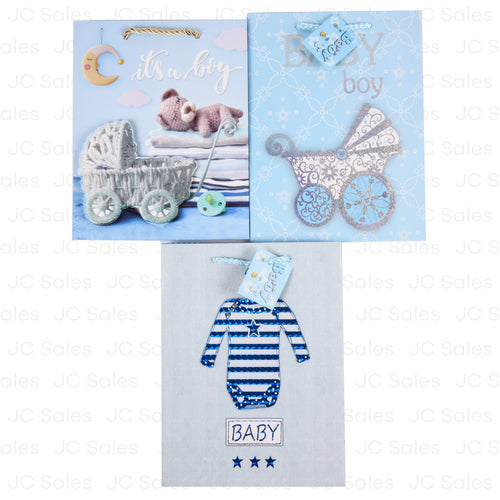 gift bag small baby shower assorted designs blue -- 12 per box