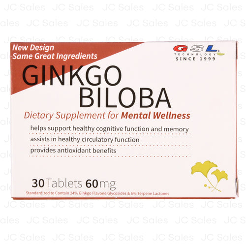 gsl ginkgo biloba 30 tablets 60mg -- 18 per case