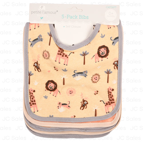 baby bib safari asst 5pk -- 12 per box