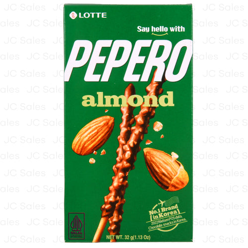 pepero biscuit stick choco cover w almond 1.13-oz -- 40 per case