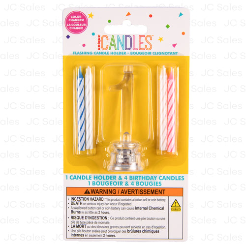 unique 1 flashing led birthday candle with holder -- 72 per case