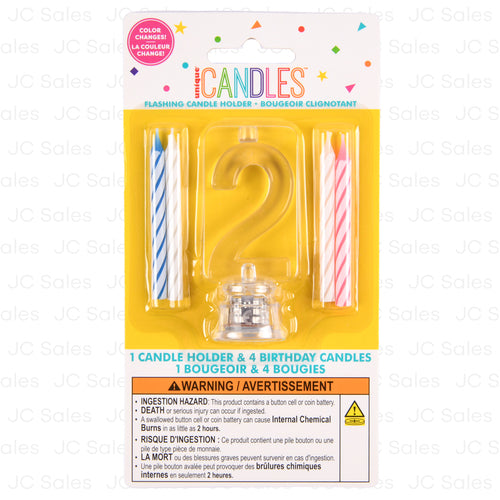 unique 2 flashing led birthday candle with holder -- 72 per case