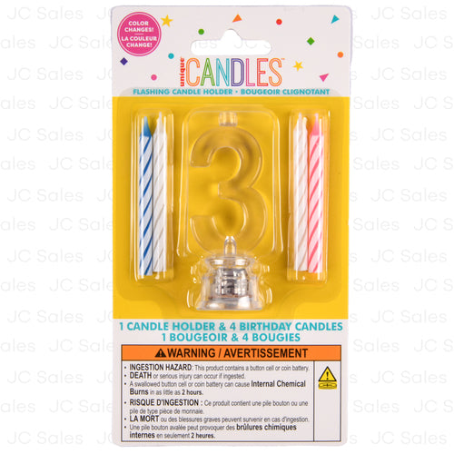 unique 3 flashing led birthday candle with holder -- 72 per case