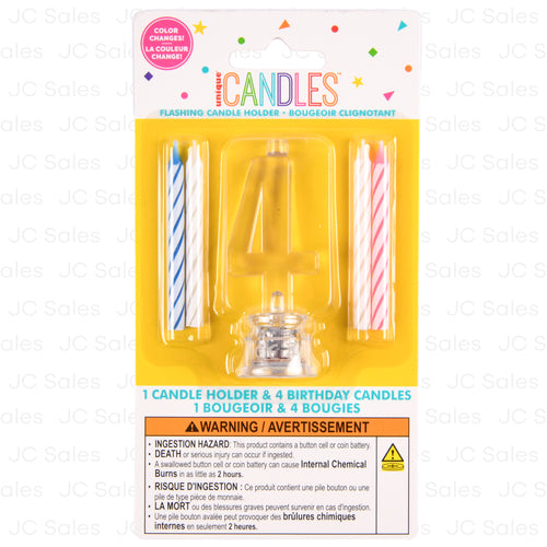 unique 4 flashing led birthday candle with holder -- 72 per case