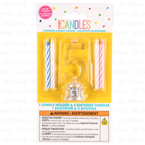 unique 5 flashing led birthday candle with holder -- 72 per case