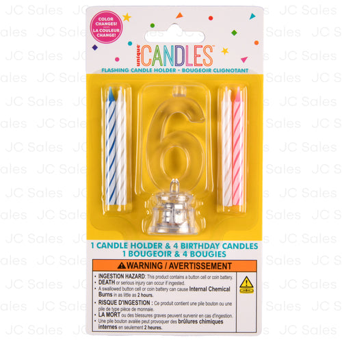 unique 6 flashing led birthday candle with holder -- 72 per case