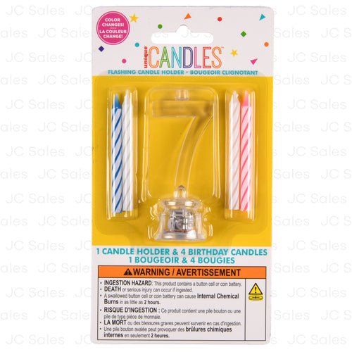 unique 7 flashing led birthday candle with holder -- 72 per case