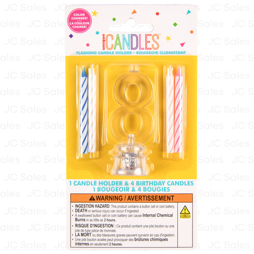 unique 8 flashing led birthday candle with holder -- 72 per case