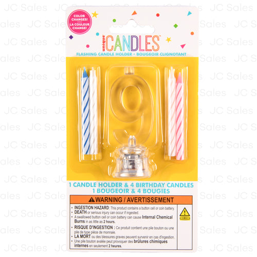 unique 9 flashing led birthday candle with holder -- 72 per case