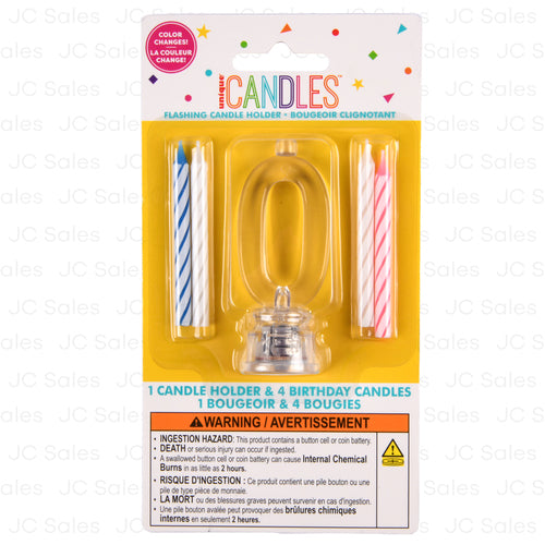 unique 0 flashing led birthday candle with holder -- 72 per case