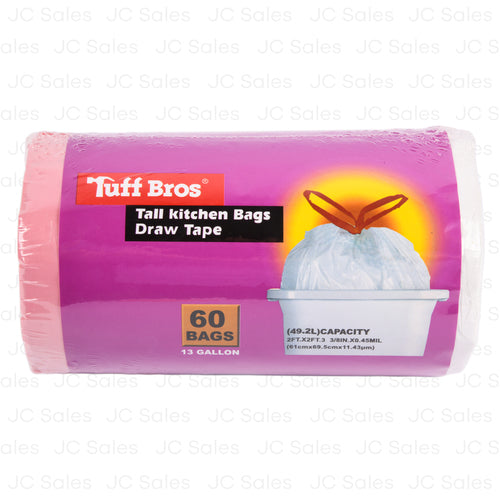 tuff bros kitchen trash bag 13 gallon 60ct -- 24 per case