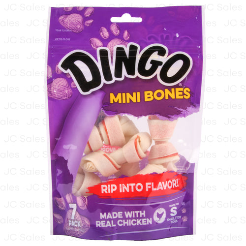 dingo mini snack dog bones w chicken 7pk -- 12 per case