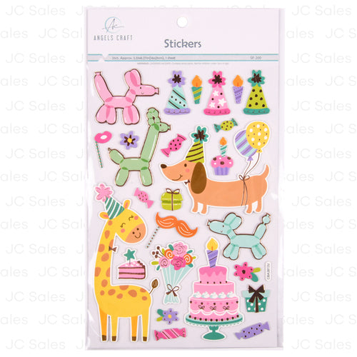 angels crafthappy birthday stickers w animals 26ct -- 12 per box