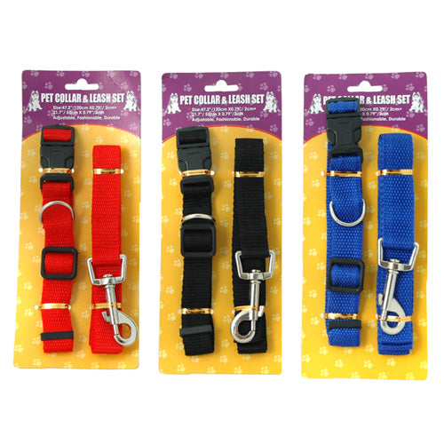 pet collar & leash set - 3 colors -- 24 per box