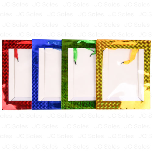 gift bag medium clear window with assorted border colors -- 12 per box