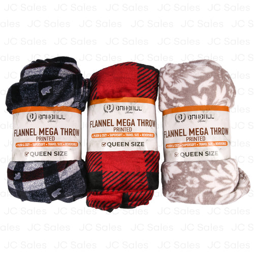 flannel mega throw queen sz asst designs -- 24 per case