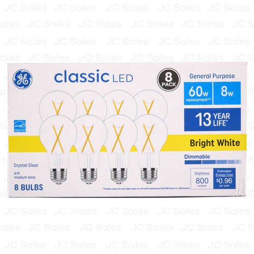 ge classic led light bulbs b.white 60wt 8pk -- 16 per case