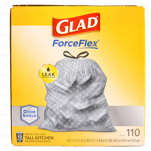 glad tall kitchen drawstring bags 13gal 110ct -- 1 per case