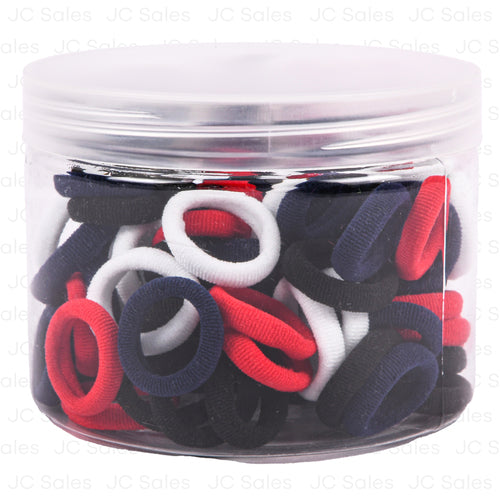 mini hair elastics red white blue black -- 12 per box