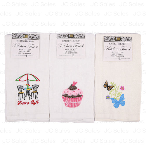 kitchen towel 15x25 embroidery 6 asst dsgn 421 -- 12 per box