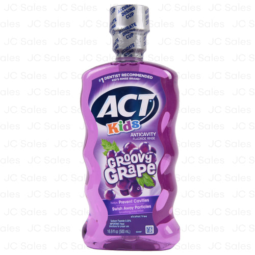 act kids mouthwash groovy grape 16.9 oz -- 24 per case