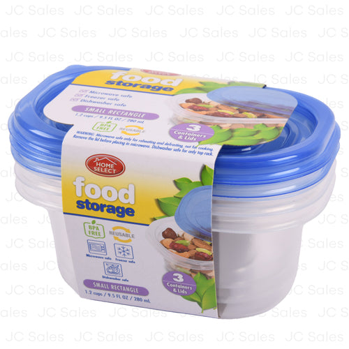 home select plastic food storage container rectangle 9.5 fl oz 3ct -- 12 per case