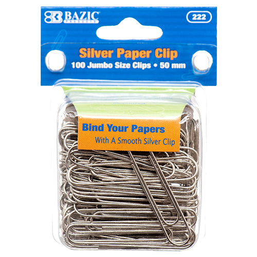 jumbo silver paper clips - 100 ct - 50 mm  -- 24 per box