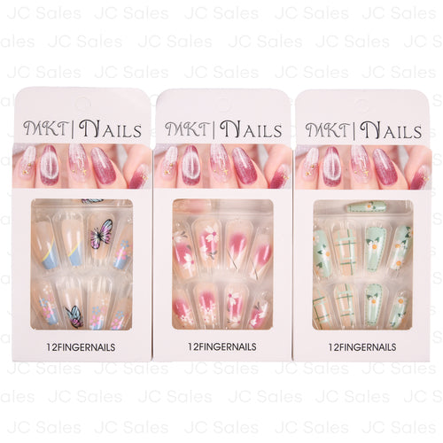 mkt finger false nail floral asst 12pc -- 12 per box