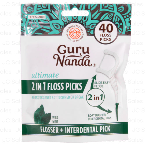 guru nanda 2in1 floss pick wild mint 40ct -- 24 per case